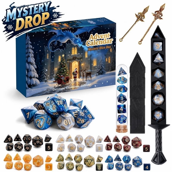 Custom Tabletop RPG Dice Polyhedral Dice Advent Calendar 2026 Countdown Box 24 Days 24 Pcs 3D Unique Shaped Dice Set for Tabletop RPG Role Playing Game Dice Gaming Gifts