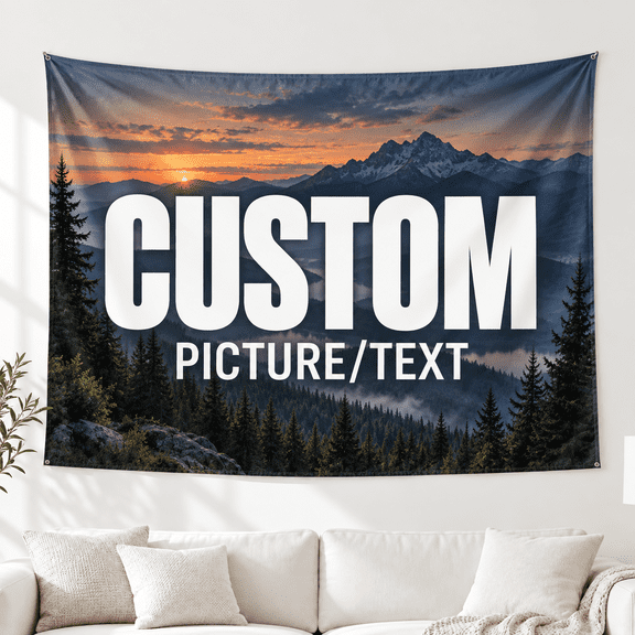 Custom Tapestry with Picture - Personalized Photo Tapestry with Text, Logo & Design, Customized Wall Hanging Banner for Bedroom, Living Room, Dorm, Wedding, Birthday & Party Decor