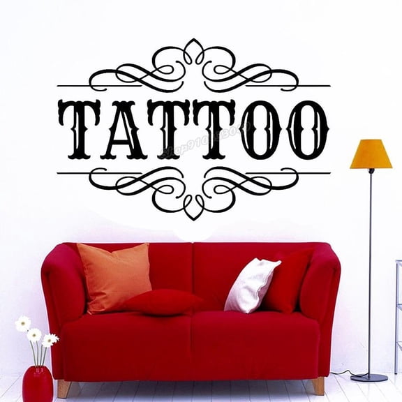 Custom Tattoo Logo Wall Sticker For Tattoo Salon Decor Vinyl Tattoo Studio Wall Stickers Window Decor Removable Art Decals 85x57cm