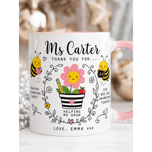 Custom Teacher Name Mug Bee Teacher Personalized Back to School Gift for Educators