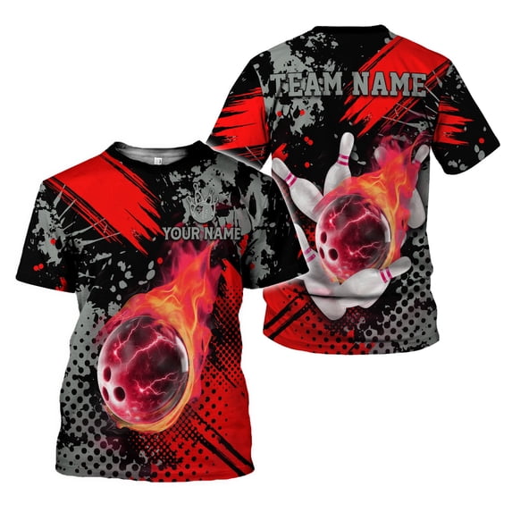 Custom Team Name and Name Bowling Shirt, 3D Bowling Shirts for Men, Short Sleeve Shirts for Team Bowling (Red, S)