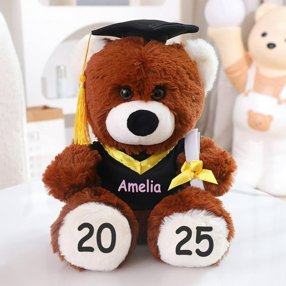 Custom Teddy Bear 2025 Graduation Gift, Personalized Name/School Graduation Bears Class of 2025 Gifts for Her, for Him, Cute Plush Stuffed Animal Decorations for College Grad, Brown