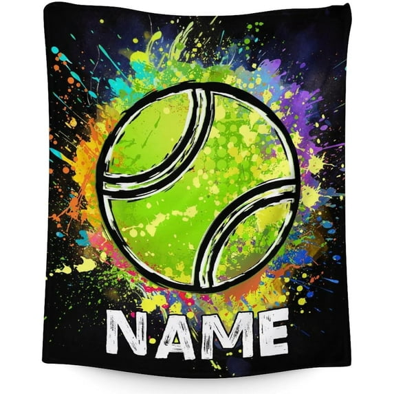 Custom Tennis Throw Blanket for Boys, Sport Blanket Gifts for Kids Tennis Lovers - 40x30 Inches Black Soft Fuzzy Flannel Blankets for Lap Sofa Couch