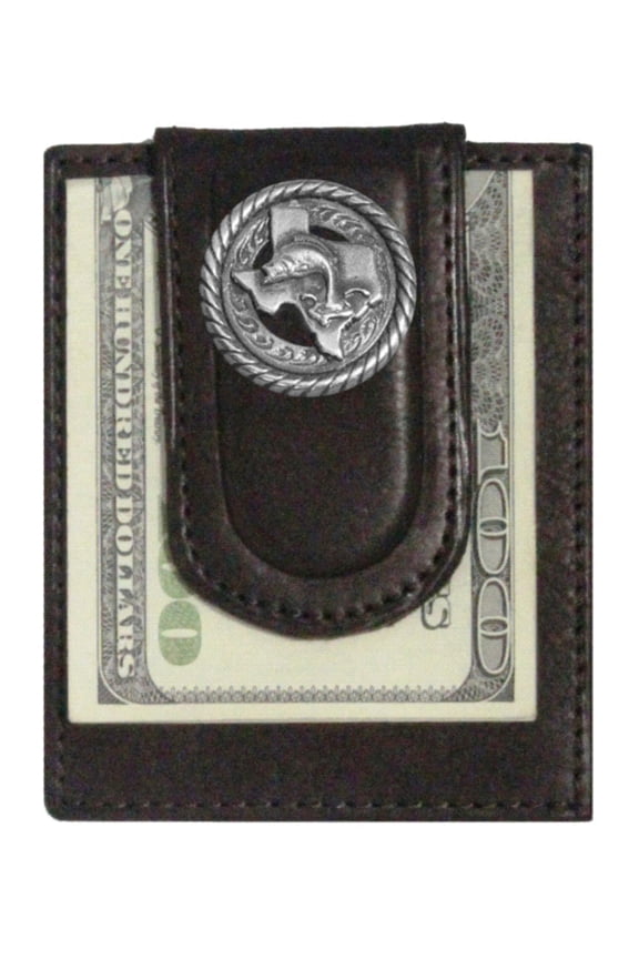 Custom Texas Bass Fishin Paul and Taylor Money Clip Wallet Brown