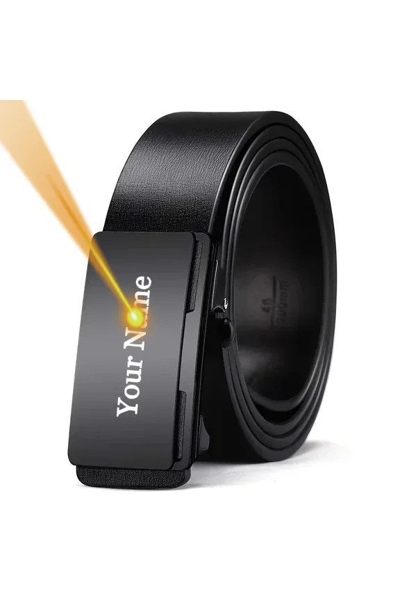 Custom Text Belt Engraved Name PU Leather with Alloy Automatic Buckle Belt for Valentine's, Father's Day, Teacher's Day Gifts