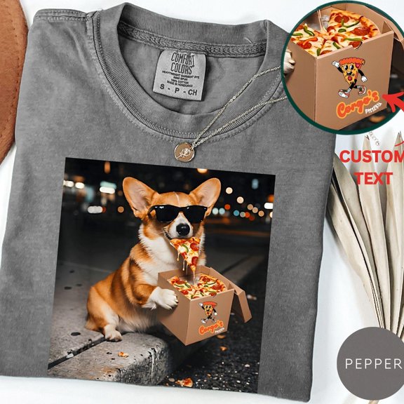 Custom Text Dog Eating Pizza Funny Corgi Meme Shirt