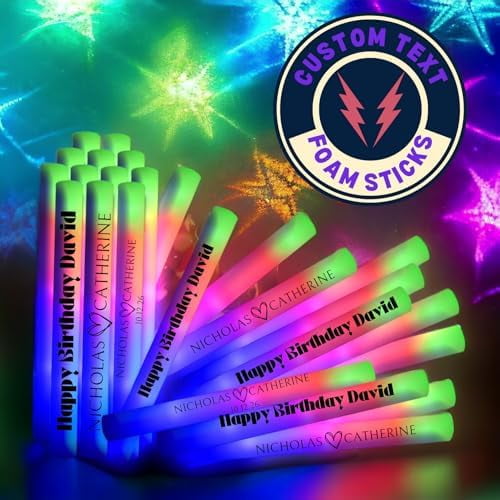 Custom Text Foam Light Up Sticks 20 Pack, Personalized LED Light Sticks For Any Occasion, Glow Sticks For Weddings, Birthday, Dance Floor Props, 3 Modes Flashing Glow Wands for adults