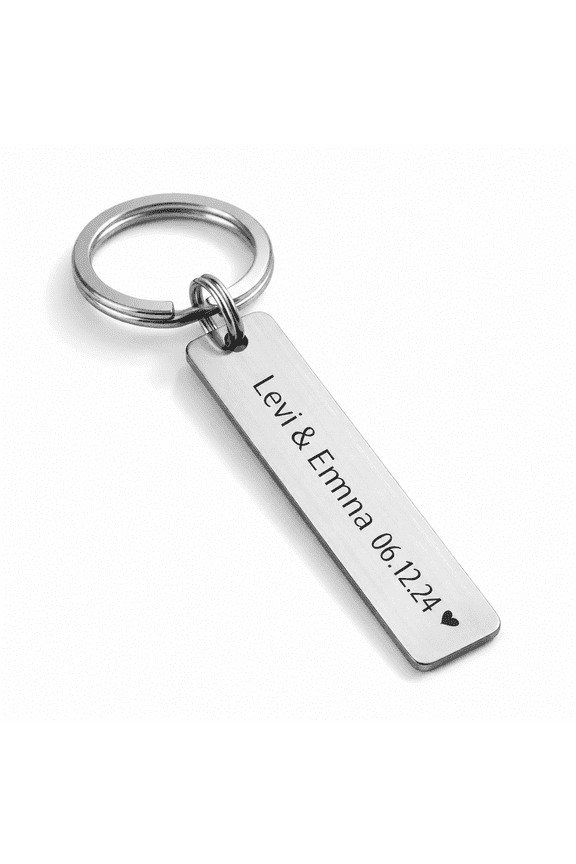 Custom Text Keychain Engraved Metal Nameplate - Personalized Date & Message Key Ring, Relationship Keepsake for Men Women