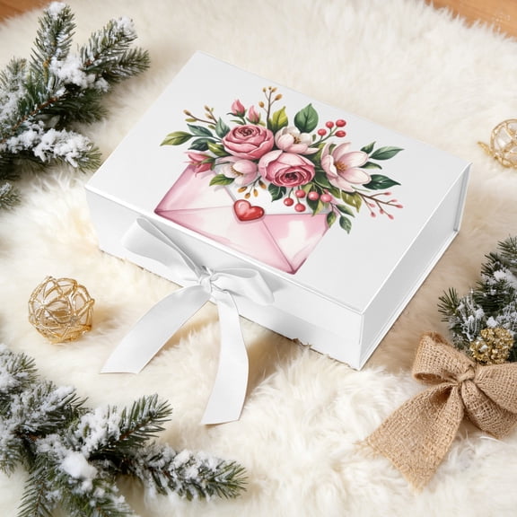 Custom Text Personalized Magnetic Gift Box with Ribbon, 1 Piece, Elegant Gift Box for Wedding Gift Giving, Bridal Shower Favors and Wedding Anniversary Souvenirs