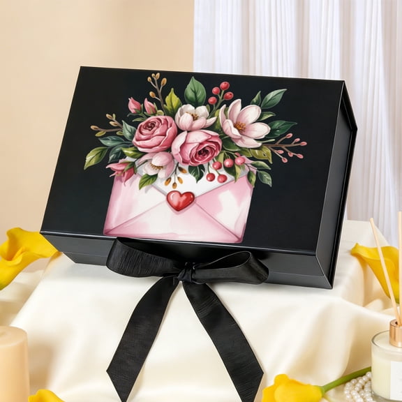 Custom Text Personalized Magnetic Gift Box with Ribbon, 1 Piece, Elegant Gift Box for Wedding Gift Giving, Bridal Shower Favors and Wedding Anniversary Souvenirs