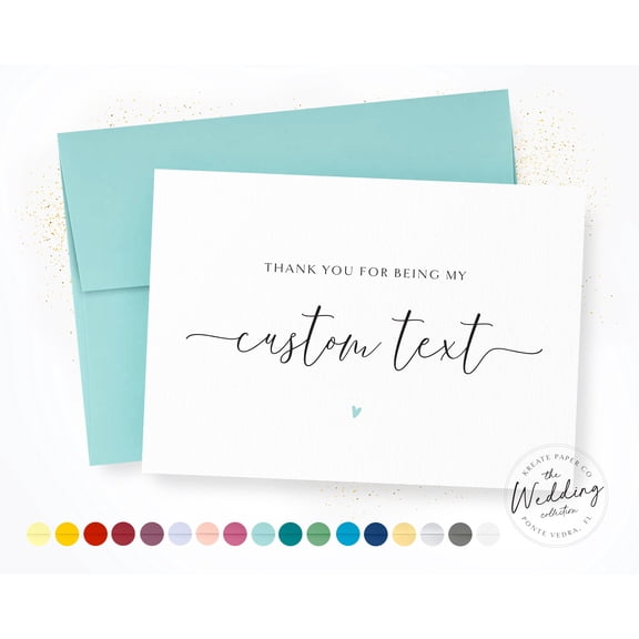 Custom Text Wedding Thank You Greeting Card, Minimalist Personalized Note for Bridesmaids and Groomsmen with Teal Envelope, Wedding Party Appreciation Card