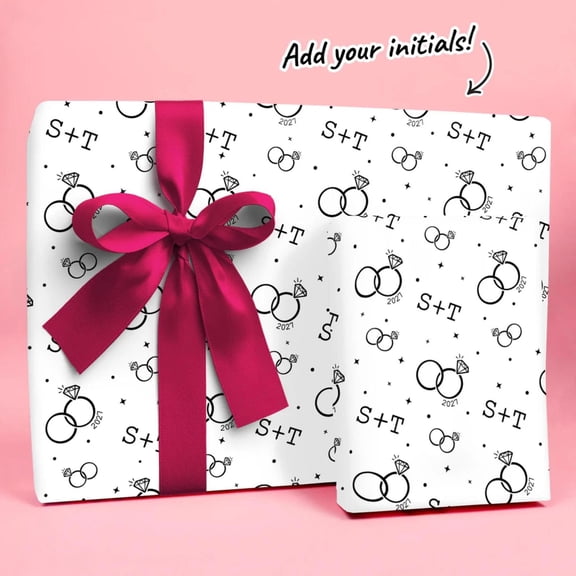 Custom Text Wrapping Paper Wedding Rings, Wrapping Paper Gift Wrap, 30x36 Inches