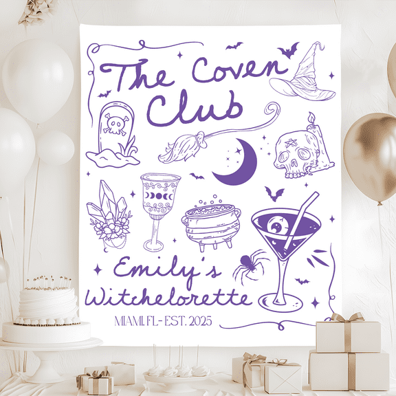 Custom The Coven Club Witchelorette Tapestry, Witch Bachelorette Banner, Halloween Bachelorette Decor, Final Fiesta Halloween