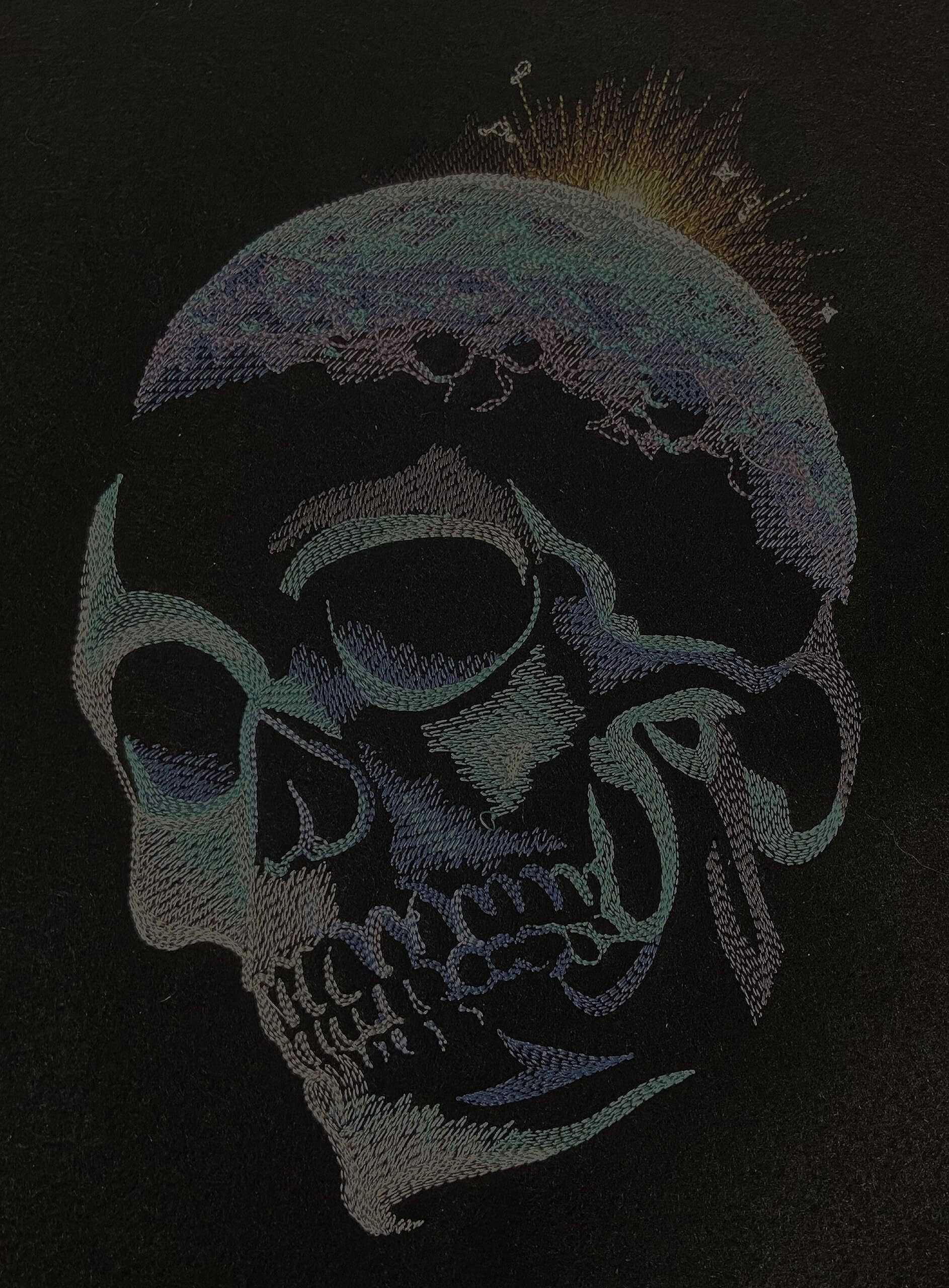 Custom The Dawn of Creativity Moon Skull Embroidery Iron On/Sew patch (6.85" x 9.58")