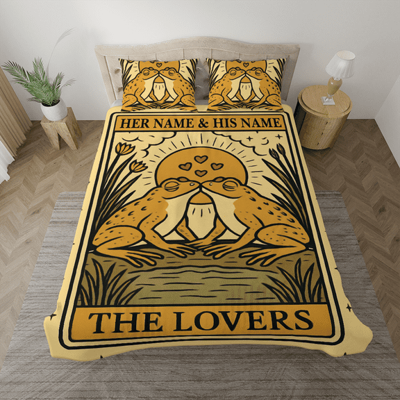 Custom The Lovers Frog Couple Bedding Set - Personalized Couple Duvet Cover & Pillowcases, Romantic Bedding Gift for Him & Her”