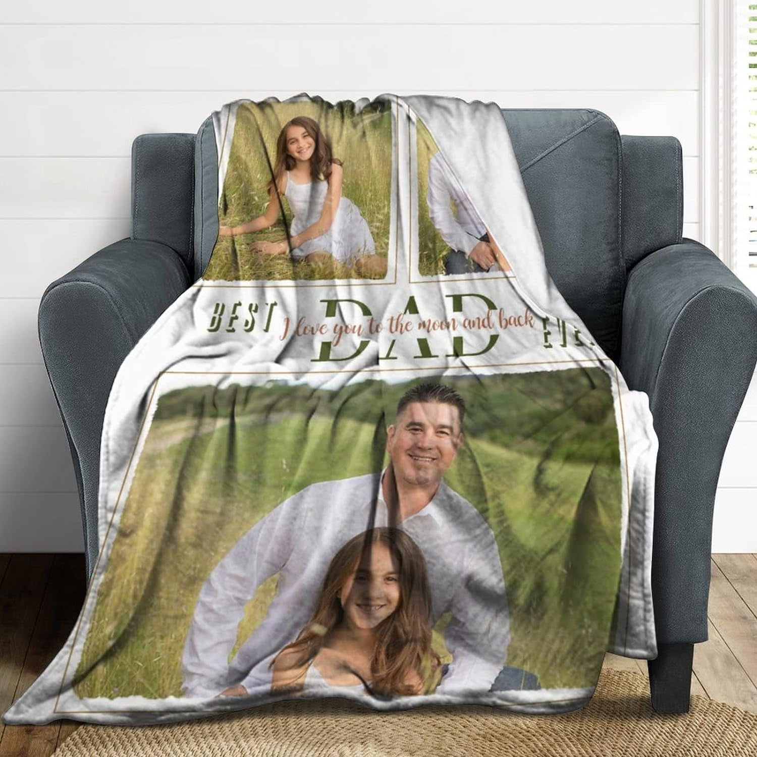 Custom Throw Blanket for Dad with Photo Personalized Happy Fathers Day