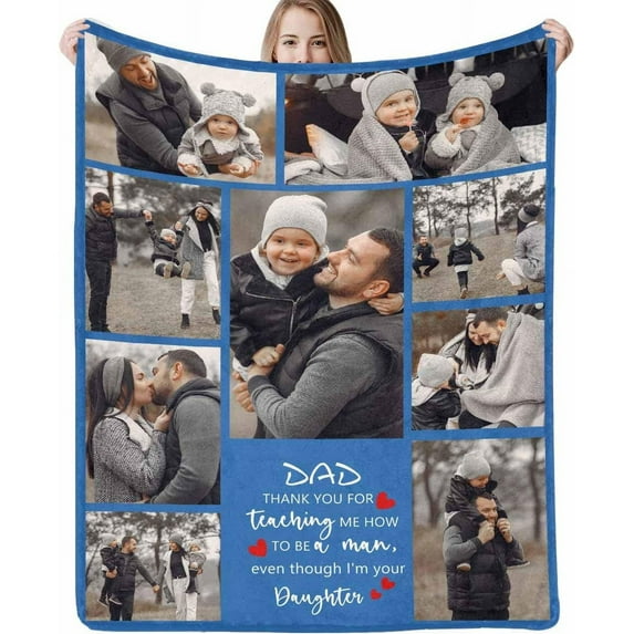 Custom Throw Blanket for Dad with Photo Personalized Happy Fathers Day Blankets with Pictures Customized Blanket for Dad Grandpa on Fathers day Halloween Christmas New Year Blankets