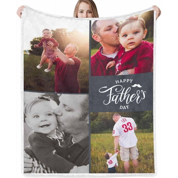 Custom Throw Blanket for Dad with Photo Personalized Happy Fathers Day Blankets with Pictures Customized Blanket for Dad Grandpa on Fathers day Halloween Christmas New Year Blankets
