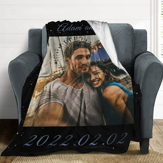 Custom Throw Blanket, with Photos and Text, Picture Collage Blanket, Personalised Gift, for Dad, Mum, Kids, Dog, Friend or on Anniversary, 3 Photos, 50"×60"