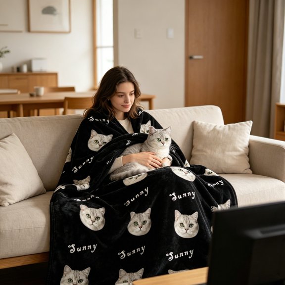 Custom Throw Blanket Summer Personalized Pet Photo Name Air Conditioning Blanket Lightweight Cooling Couch Bedding Gift for Pet Dog Cat Owners