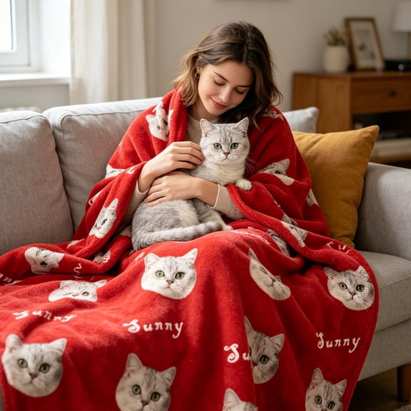 Custom Throw Blanket Summer Personalized Pet Photo Name Air Conditioning Blanket Lightweight Cooling Couch Bedding Gift for Pet Dog Cat Owners