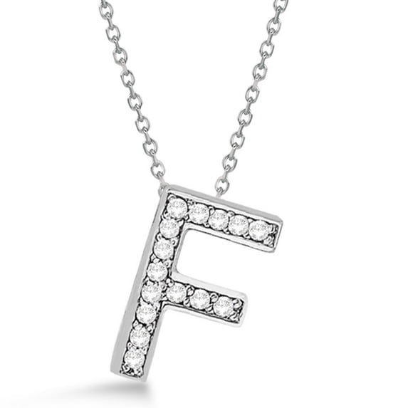 Custom Tilted Diamond Block Letter Initial Necklace in 14k White Gold