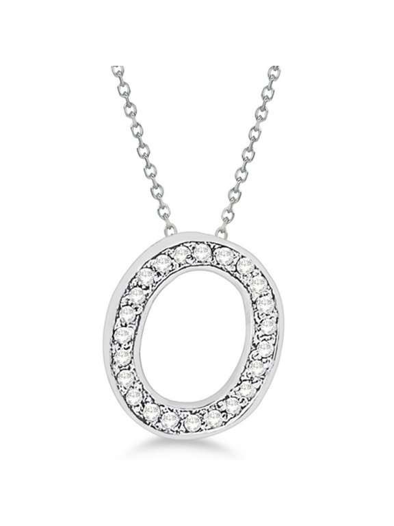 Custom Tilted Diamond Block Letter Initial Necklace in 14k White Gold