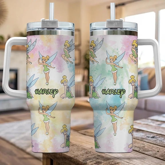Custom Tinkerbell Disney Tumbler 40oz Engraved Travel Cup for Disneyland, Custom Gift for Her, Stainless Steel Insulated Cup