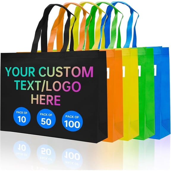 Custom Tote Bags 10/50/100 PACK, Promotional Items With Your Logo, Personalized Bulk Grocery Bags, Reusable Shopping Bags