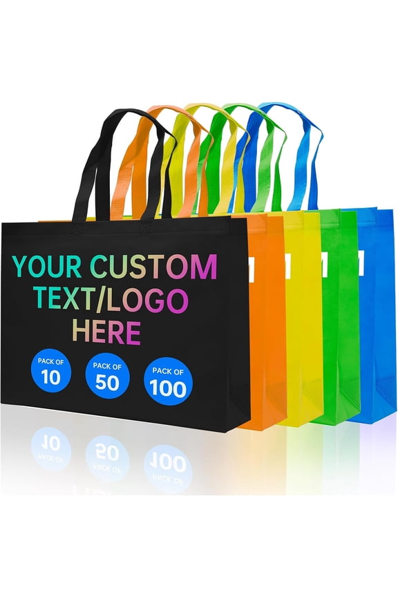 Custom Tote Bags 10/50/100 PACK, Promotional Items With Your Logo, Personalized Bulk Grocery Bags, Reusable Shopping Bags