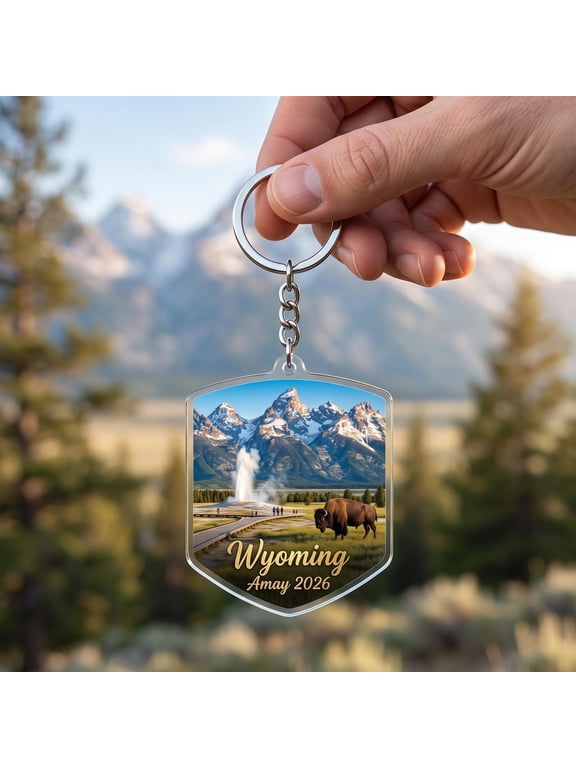 Custom Travel Souvenir Acrylic Keychain with Personalized Name and Landmark Artwork, Personalized Travel Keepsake, Key Ring and Bag Charm for Vacation Memories, Trips, Backpacks, Keys or Gifts