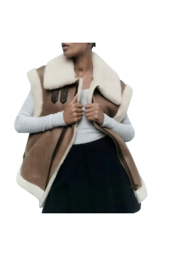 Custom Trending Winter Women Teddy Coats Contrasted Plus Size Coat Casual Sleeveless Biker Jackets For Ladies
