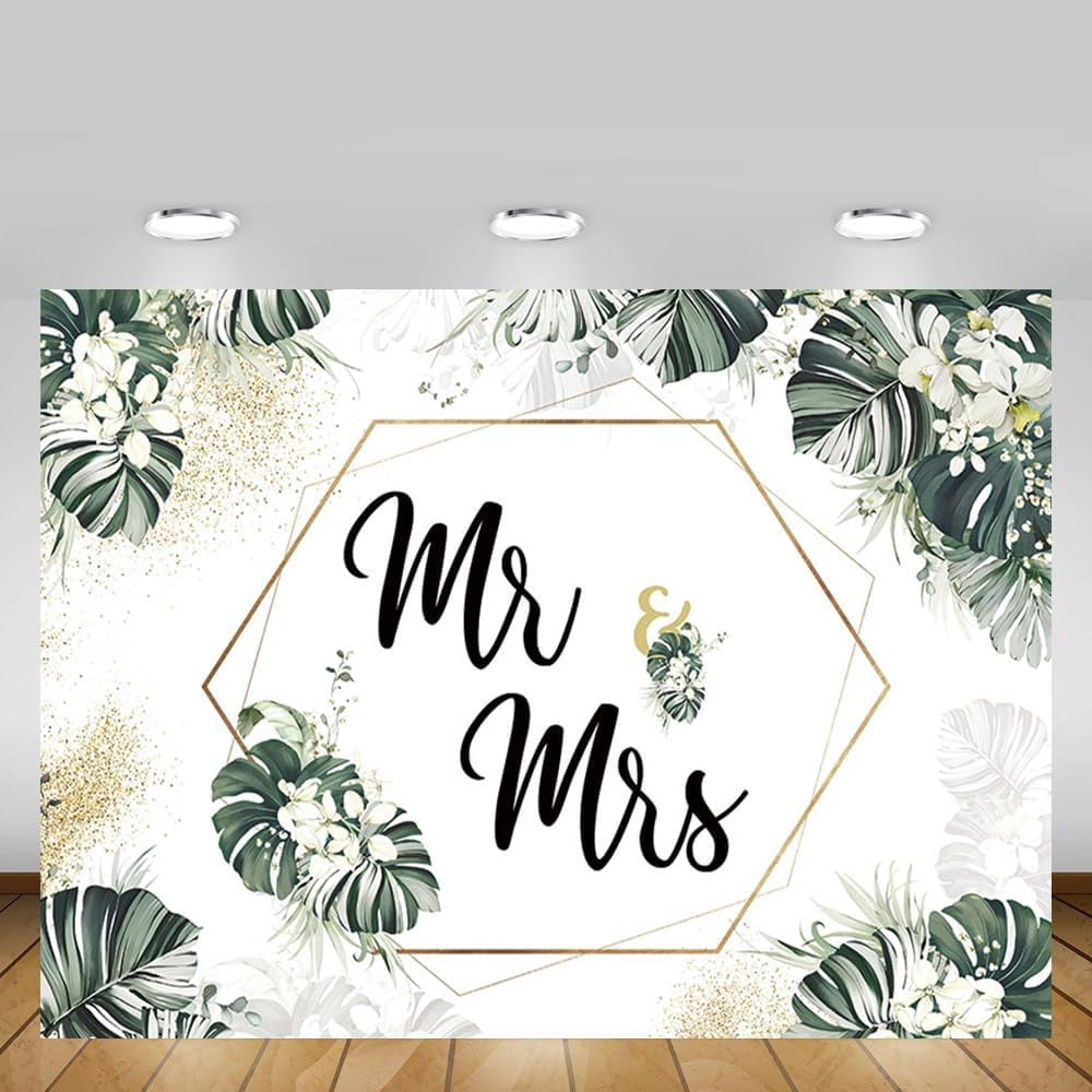 Custom Tropical Greenery Mr and Mrs Bridal Shower Backdrop Summer ...
