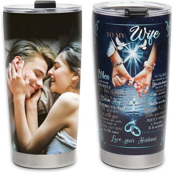 Custom Tumblers to Wife or from Husband Add Your Photo Name Personalized Stainless Steel Tumblers For Couple Best Custom Gift for Wife