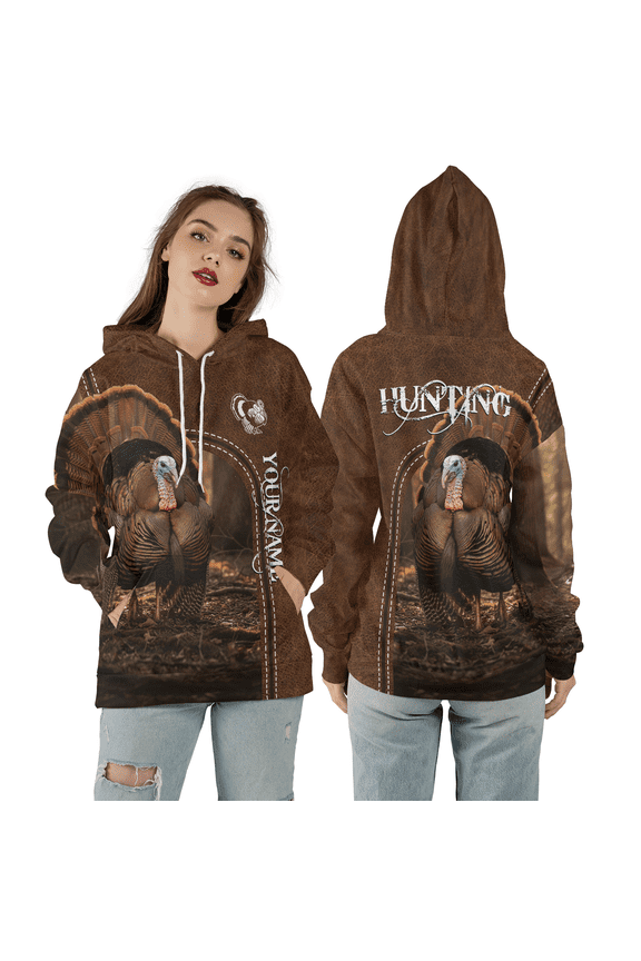 Custom Turkey Hunter 3D Hoodie, Personalized Camo Turkey Pattern Hooded Sweatshirt, Outdoor Hunter Style All Over Print Hoodie