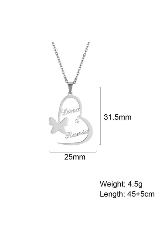 Custom Two Name Necklace For Couple Heart Butterfly Pendant Romantic Love Gift