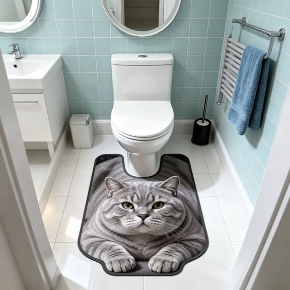 Custom U-Shaped Diatomaceous Earth Toilet Mat, Super Absorbent Non-Slip Bathroom Rug, Washable Quick-Drying Pedestal Floor Pad for Toilet Base and Vanity