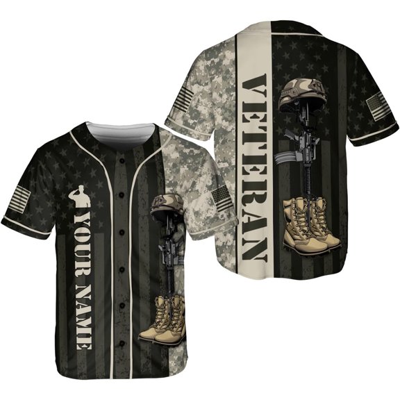 Custom US Army Baseball Jersey Veteran Jerseys for Men USA Flag Amry Baseball Jersey Camo America Shirts Jersey Army Military (XL)