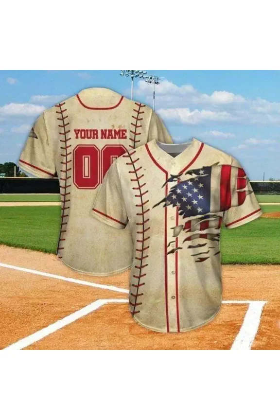 Custom US Baseball Player Crack Flag Baseball Tee Jersey Shirts 3D - Hot Sale 2026
