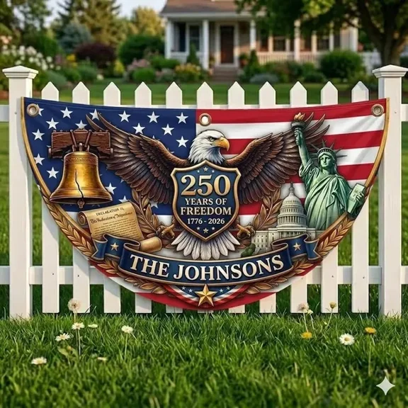 Custom USA 250 Bunting flag, Family Name Patriotic Flag 36x72in