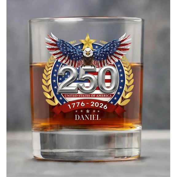Custom USA 250th Anniversary Whiskey Glasses for Men, American Eagle Patriotic Rock Glass for Dad Husband, 4th of July 2026 Independence Day Gift Bourbon Glass