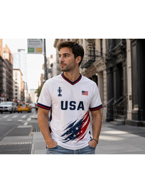 Custom USA Soccer Jersey for Men Women - Personalized Name Number Football Shirt - Patriotic American Flag Supporter Fan Gift Sports Tee Sportswear