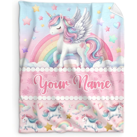 Custom Unicorn Blanket for Girls with Name, 40 x 30 Inches Soft Fuzzy Blanket for Unicorn Lovers, Cozy Pink Unicorn Princess Warm Flannel Throw Blanket Bed Sofa Room Decor, Travel, Chair