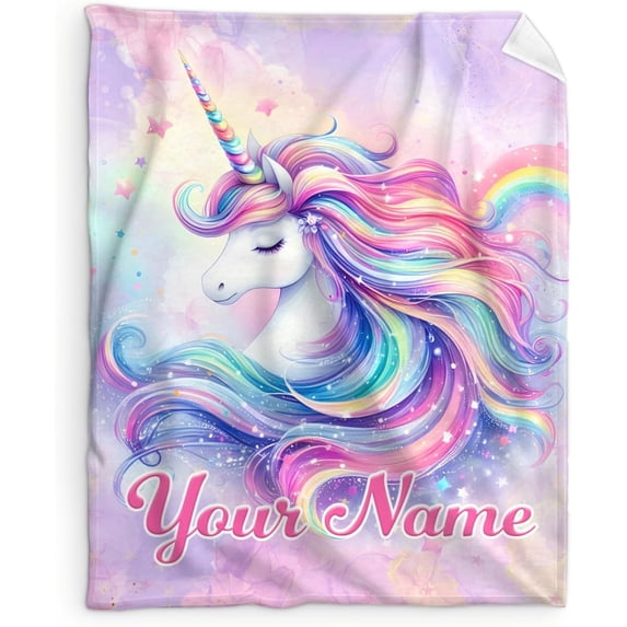 Custom Unicorn Blanket with Name, 40 x 30 Inches Soft Fuzzy Blanket for Girls, Unicorn Lovers, Cozy Blanket, Warm Flannel Throw Blanket Bed Sofa Room Decor, Camping, Travel, Chair