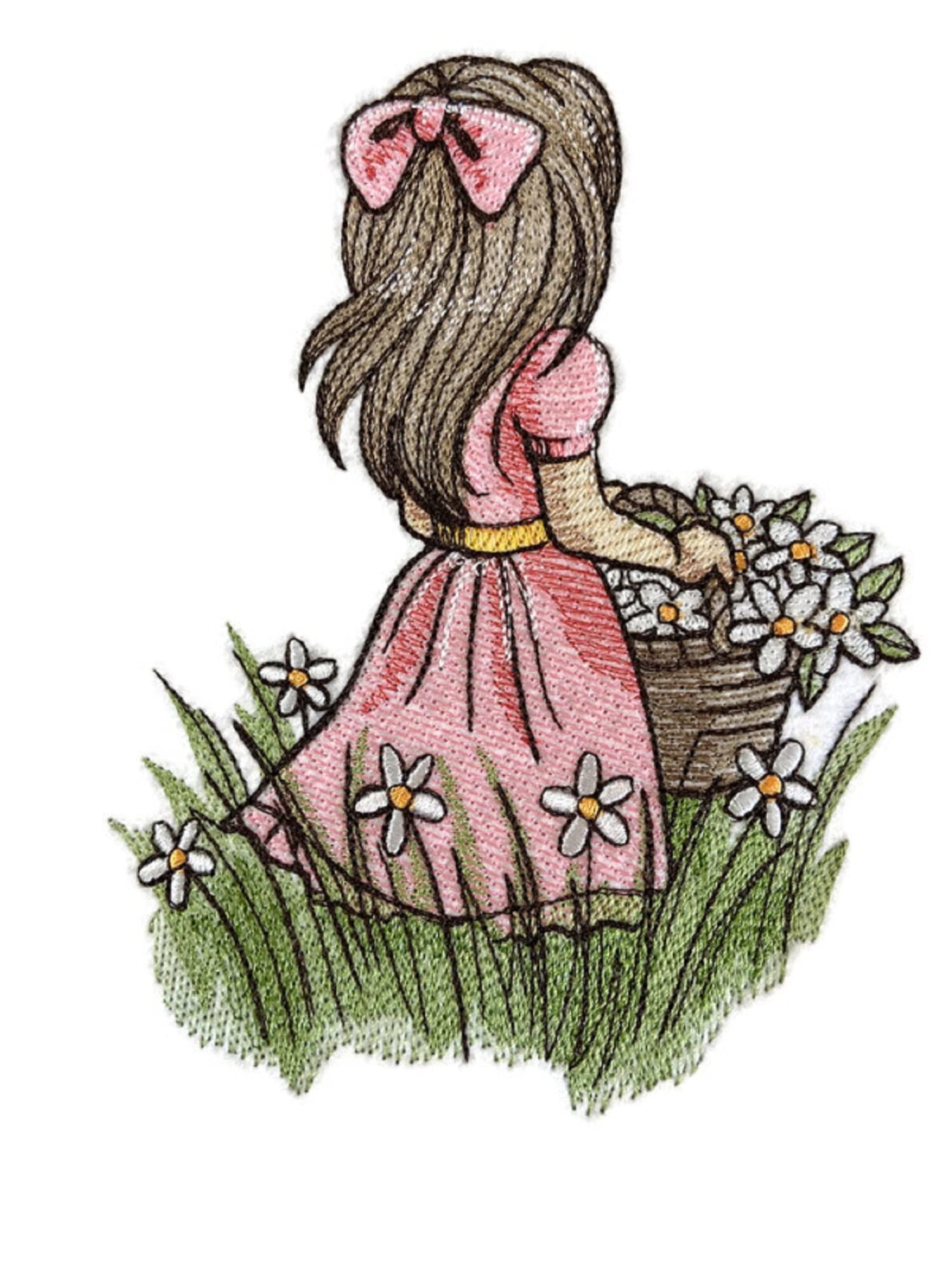Custom Unique Childhood Nostalgia - Picking Wildflowers Embroidery Iron On/Sew Patch [4.85"(w) x 6.19"(h) (][Made in USA]