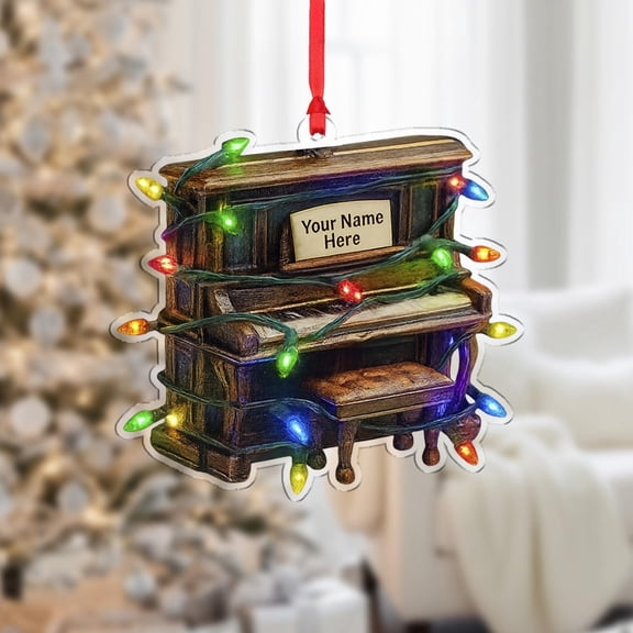 Custom Upright Piano Acrylic Christmas Ornament Personalized Name, Rustic Music Lover Holiday Tree Decor, Pianist Home Keepsake