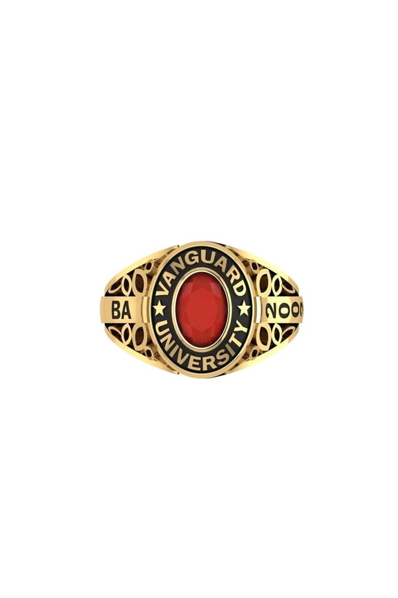 Custom Vanguard University Spirit Personalized High School Name Year Inside Engraving Ring with Oval Red Center Stone 925 Sterling Silver