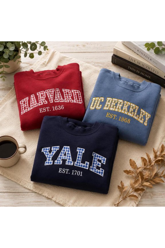 Custom Varsity College Embroidered Gingham Letter Graduation, Sweatshirt