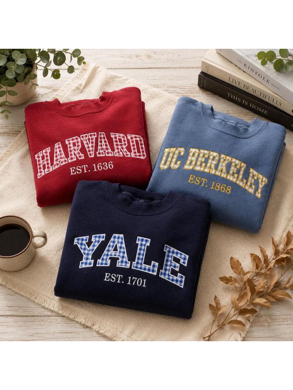 Custom Varsity College Embroidered Gingham Letter Graduation, Sweatshirt