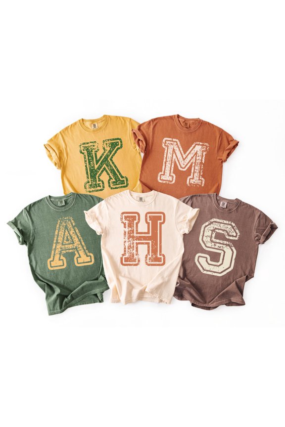 Custom Varsity Letter TshirtDistressed Name Personalized CrewneckTeam First LetterBirthday